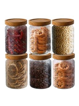 UMAI - 800ml Window Flower Glass Jar with Acacia Lid