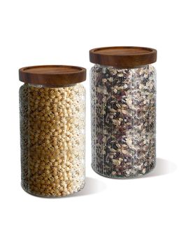 UMAI - 1000ml Window Flower Glass Jar with Acacia Lid