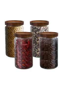 UMAI - 1000ml Window Flower Glass Jar with Acacia Lid