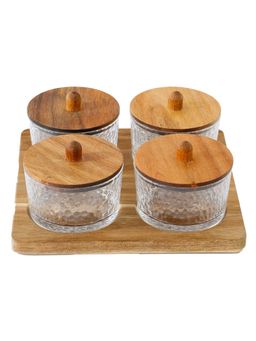 The Better Home - Glass Container with Acacia wood lid Tray 150ml