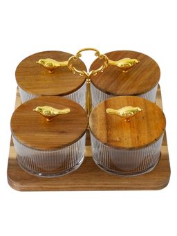 The Better Home - Glass Container with Acacia wood lid Tray 150ml