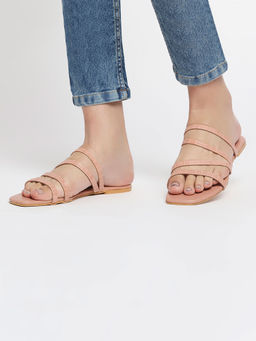 Twenty Dresses by Nykaa Fashion - Pink Textured Strappy Square Toe Flats