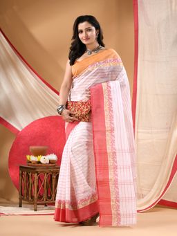 DESH BIDESH - Women Multi-Color Cotton Stripes Saree Without Blouse