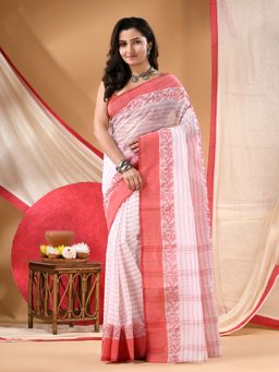 DESH BIDESH - Women Multi-Color Cotton Stripes Saree Without Blouse