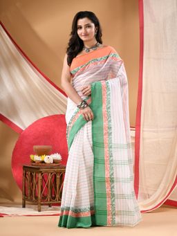 DESH BIDESH - Women Multi-Color Cotton Stripes Saree Without Blouse