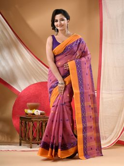 DESH BIDESH - Women Magenta Cotton Woven Saree Without Blouse