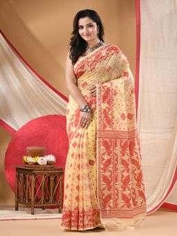 DESH BIDESH - Women Beige Cotton Woven Saree Without Blouse