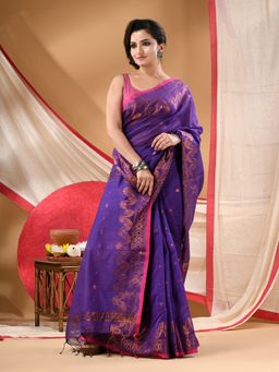 DESH BIDESH - Women Purple Cotton Woven Saree with Unstitched Blouse