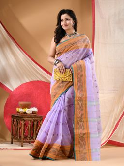 DESH BIDESH - Women Purple Cotton Woven Saree Without Blouse