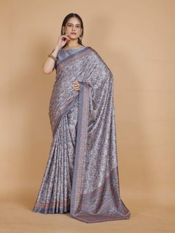 Garden VARELI - Women Grey Pashmina Floral Saree with Unstitched Blouse