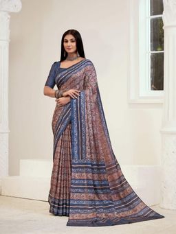 Garden VARELI - Women Blue Crepe Geometric Saree with Unstitched Blouse