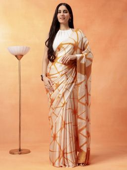 Navyasa By Liva - Women Mustard Liva Satin Geometric Print Saree with Unstitched Blouse