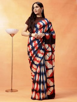 Navyasa By Liva - Women Brown Liva Satin Geometric Printed Saree with Unstitched Blouse