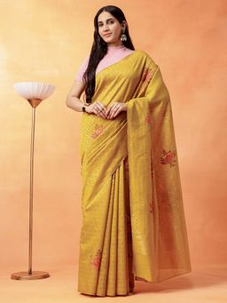 Navyasa By Liva - Women Mustard Liva Excel Jacquard Saree with Unstitched Blouse