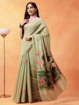 Navyasa By Liva - Women Green Liva Excel Jacquard Saree with Unstitched Blouse