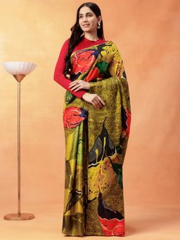 Navyasa By Liva - Women Multi-Color Liva Satin Abstract Print Saree with Unstitched Blouse