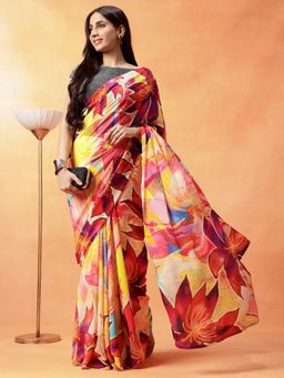 Navyasa By Liva - Women Multi-Color Liva Crepe Floral Print Saree with Unstitched Blouse