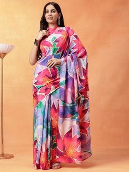 Navyasa By Liva - Women Lavender Liva Crepe Floral Print Saree with Unstitched Blouse