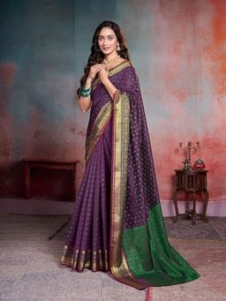Garden VARELI - Women Purple Art Silk Woven Saree with Unstitched Blouse