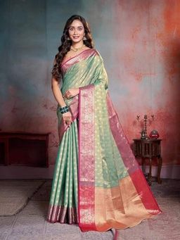 Garden VARELI - Women Green Art Silk Floral Saree with Unstitched Blouse