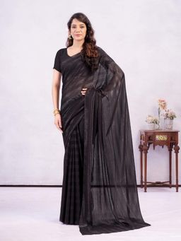 Garden VARELI - Women Black Chiffon Stripes Saree Without Blouse