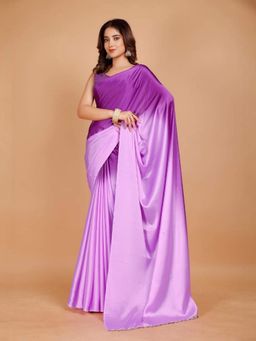 Garden VARELI - Women Purple Satin Solid Saree with Unstitched Blouse