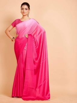Garden VARELI - Women Red Satin Solid Saree with Unstitched Blouse
