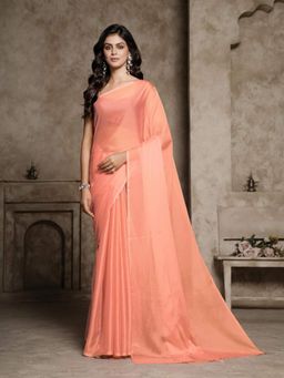 Garden VARELI - Women Peach Chiffon Solid Saree Without Blouse