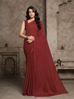 Garden VARELI - Women Maroon Chiffon Solid Saree Without Blouse