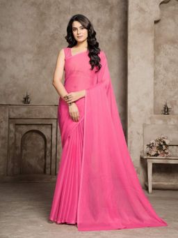 Garden VARELI - Women Pink Chiffon Solid Saree Without Blouse