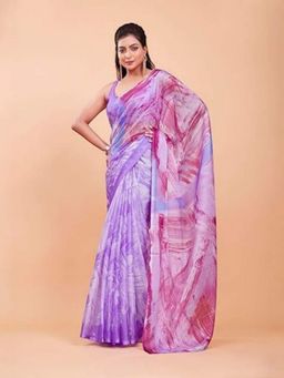 Garden VARELI - Women Purple Chiffon Printed Saree with Unstitched Blouse