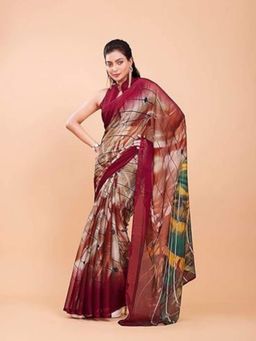 Garden VARELI - Women Maroon Chiffon Abstract Saree with Unstitched Blouse