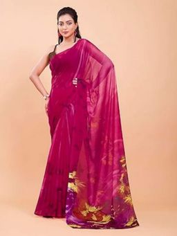 Garden VARELI - Women Magenta Chiffon Floral Saree with Unstitched Blouse