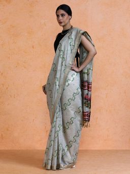 Sarha - Woven Design Muga Cotton Grey Saree with Unstitched Blouse