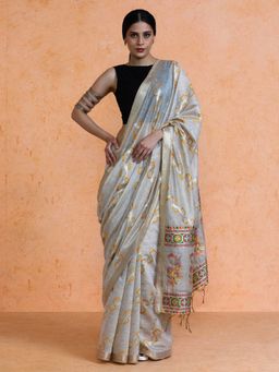 Sarha - Woven Design Muga Floral Cotton Saree with Unstitched Blouse