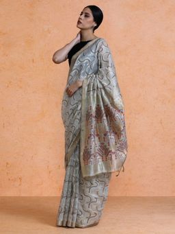 Sarha - Woven Design Muga Abstract Beige and Brown Cotton Saree with Unstitched Blouse
