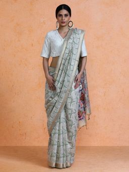 Sarha - Woven Design Muga Abstract Cotton grey Saree with Unstitched Blouse