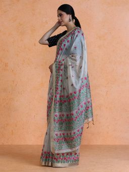 Sarha - Woven Design Muga Cotton Pink Saree with Unstitched Blouse