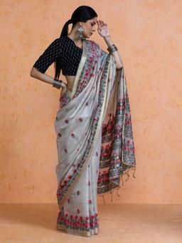 Sarha - Woven Design Muga Cotton Red Saree with Unstitched Blouse