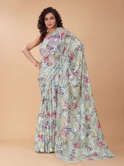 Garden VARELI - Women Grey Jacquard Floral Saree Without Blouse