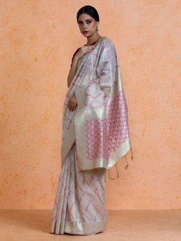 Sarha - Woven Design Muga Geometric Cotton Saree with Unstitched Blouse