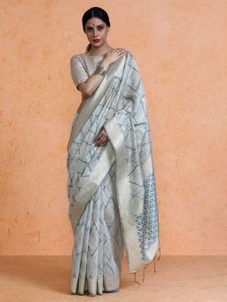 Sarha - Woven Design Muga Geometric Saree with Unstitched Blouse