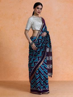 Sarha - Woven Design Lehriya Cotton Blue Saree with Unstitched Blouse