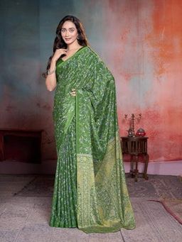 Garden VARELI - Women Green Crepe Floral Saree Without Blouse