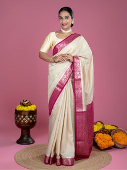 Ushvii - Pink Silk Woven Saree with Unstitched Blouse