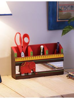 VarEesha - Brown and Red Elephant Three Compartment Desk Organizer Pen Holder