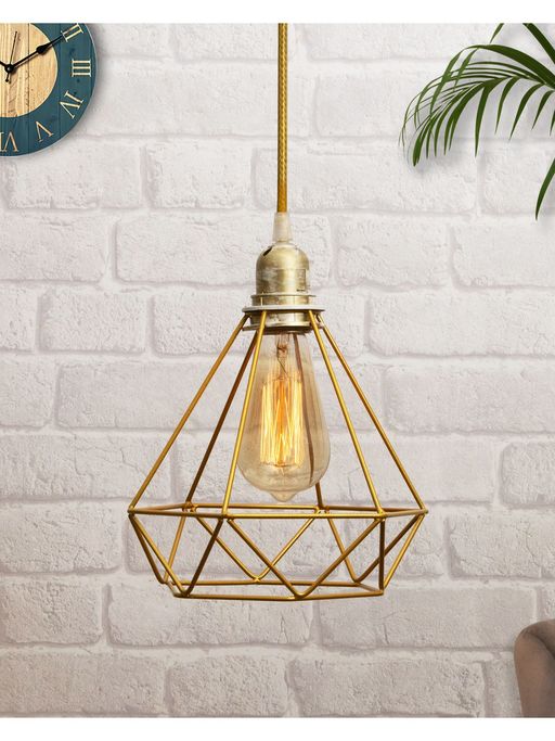 Homesake Golden Metal Cage Pendant Brushed Holder