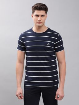 GANT - Men Navy Blue Striped Regular Crew T-shirt