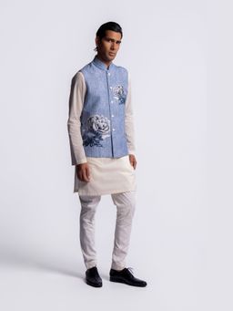 Rohit Bal - Blue Digital Print Men's Nehru Jacket