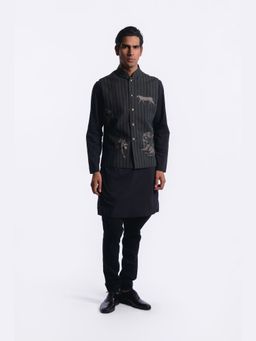 Rohit Bal - Black Digital Print Men's Nehru Jacket